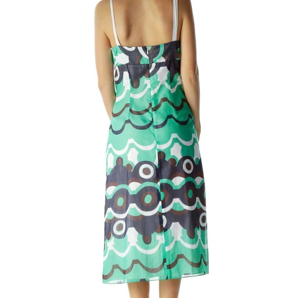 Chaiken Green Blue Print Silk Day Dress - Picture 2 of 3